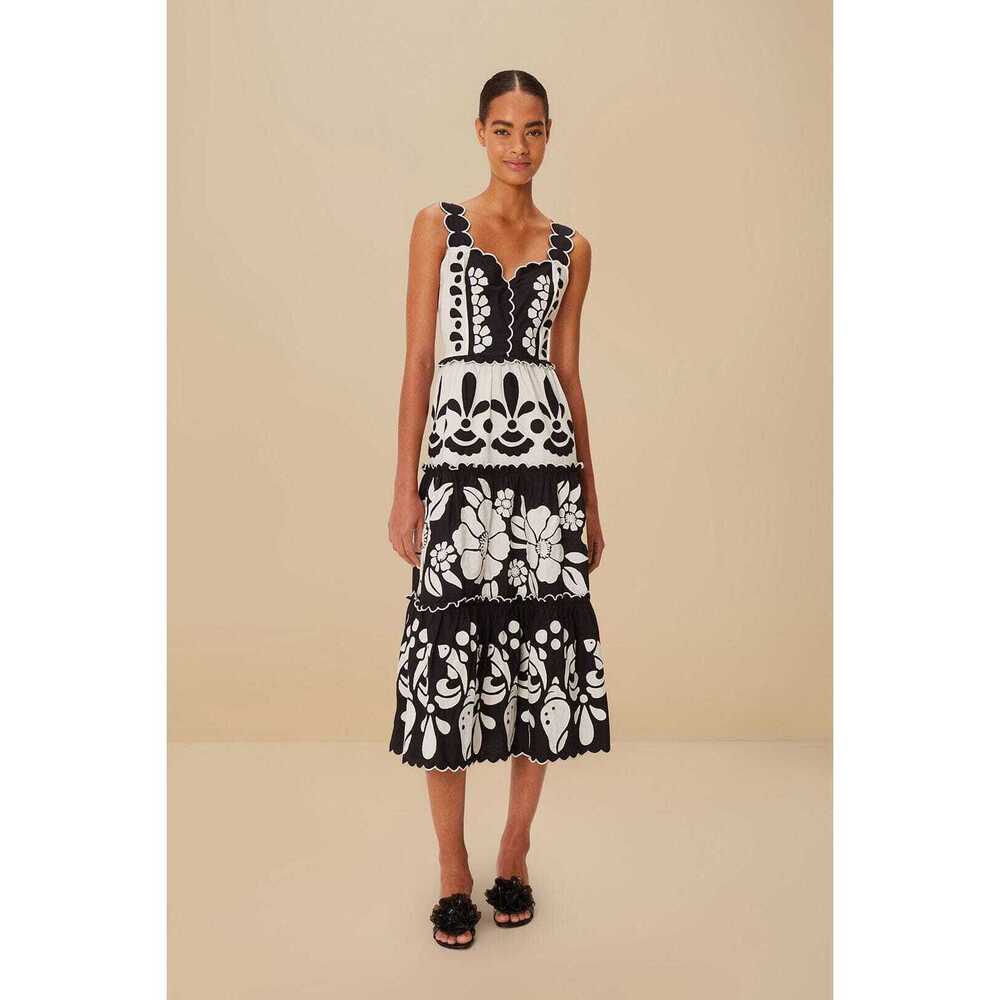 FARM Rio Black and White Floral Midi Dress